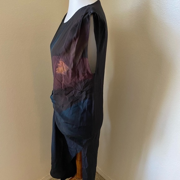 Allsaints Women’s Riviera ochre Dress Multi Colored Silk Side Ruched MIDI Dress - Picture 5 of 9